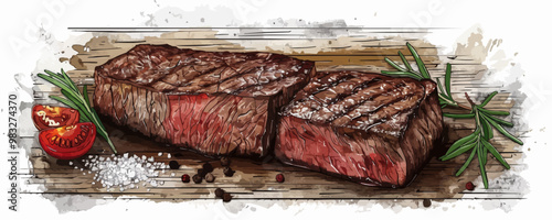 Steak beef hand drawn sketch Latin American food Restaurant business concept.Vector illustration