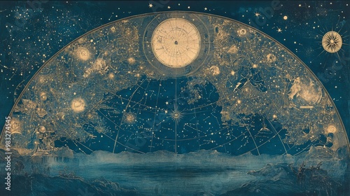 Fototapeta Celestial Map of the Night Sky with Stars and Planets