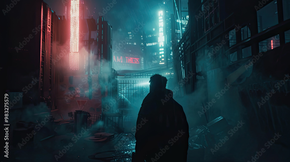 A cyberpunk game action scenario. A cyberpunk game action scenario.