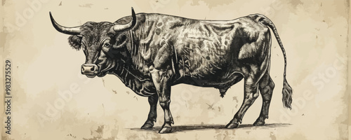 bull Engraving style. Simple pencil drawing. vector simple illustration