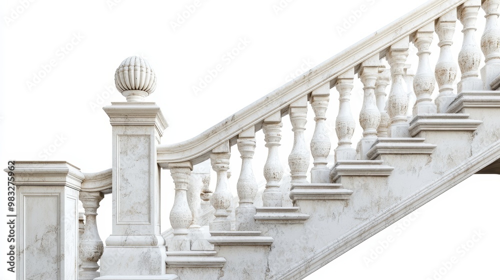 Fototapeta premium Elegant stone railings adorn a pristine white backdrop, evoking the grandeur of ancient Rome's architectural relics.