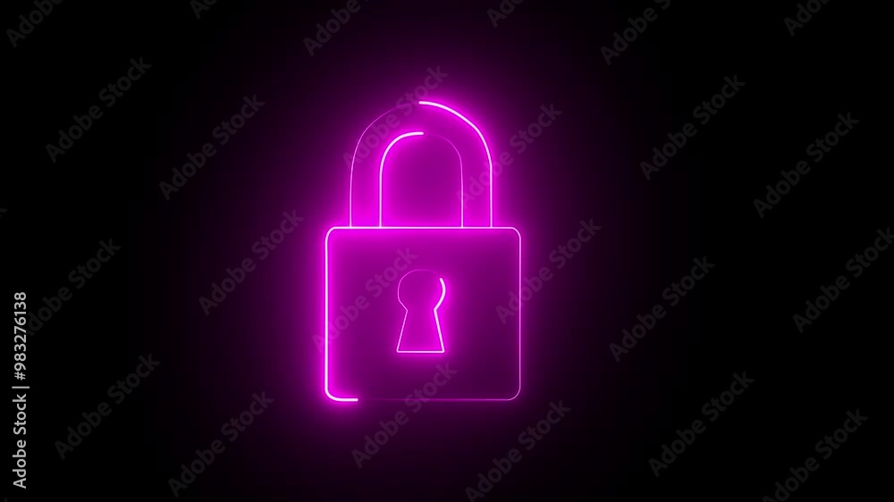 lock icon neon glowing neon color security privacy password protection safety animated on a black background lock icon neon glowing neon color security privacy password protection safety animated on a black background
