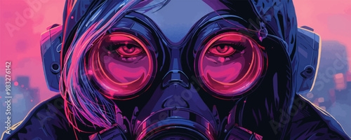 cyberpunk girl in futuristic gas mask with protective glasses cyberpunk girl in futuristic gas mask with protective glasses. vector simple illustration
