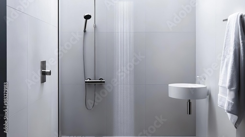 Frameless glass shower with brushed nickel hardware and minimalist controls, minimalist bathroom fixtures, modern elegance