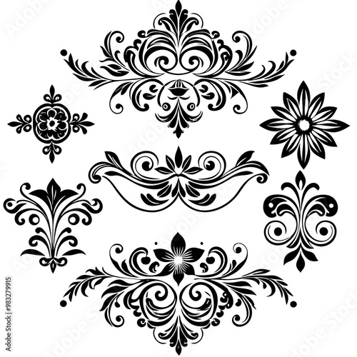 Calligraphic ornamental divider collection Silhouette vector art illustration