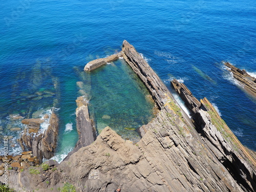 Natural swimming pool with clean clear blue water in the ocean.