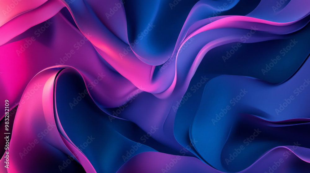 Obraz premium Fluid liquid gradient waves in deep blue and magenta, flowing seamlessly across a geometric abstract design with sharp angles and curves.