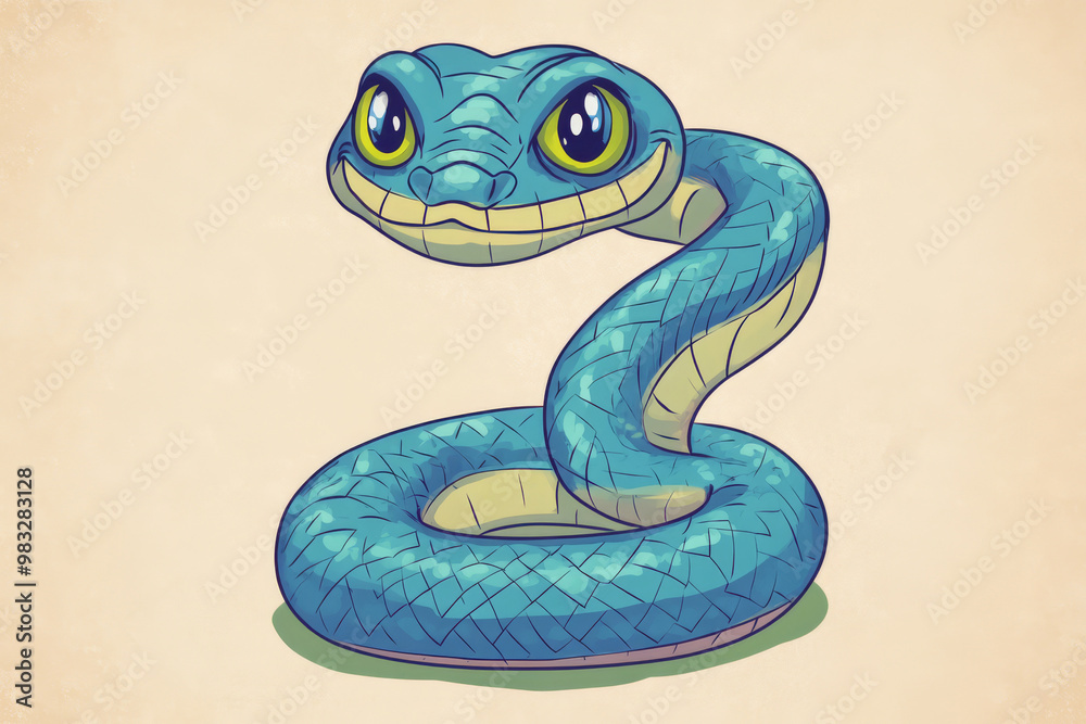 Fototapeta premium Illustration of a blue snake on a light background