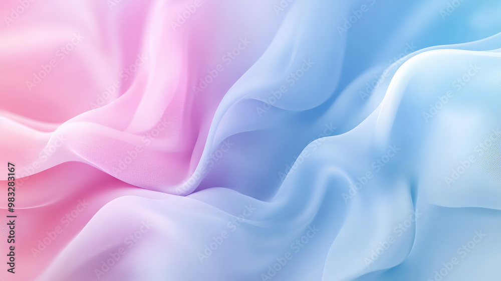 Obraz premium Soft fluid background with pastel pinks and blues, gently blending together in a smooth, dreamlike gradient with flowing shapes.