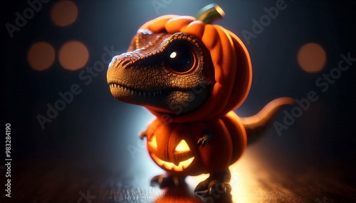 Reptile in Pumpkin Costume with Glowing Jack-o’-Lantern photo