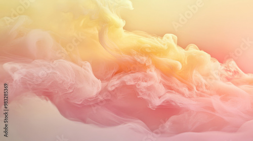 Soft plumes of pale yellow and light pink smoke intertwine, forming a calming, peaceful abstract background with smooth, flowing transitions. photo