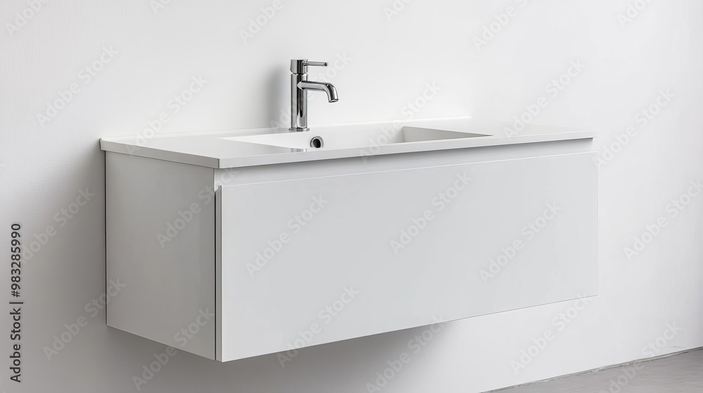 Simple white vanity with integrated faucet and minimalist handles, minimalist bathroom fixtures, clean and modern Simple white vanity with integrated faucet and minimalist handles, minimalist bathroom fixtures, clean and modern