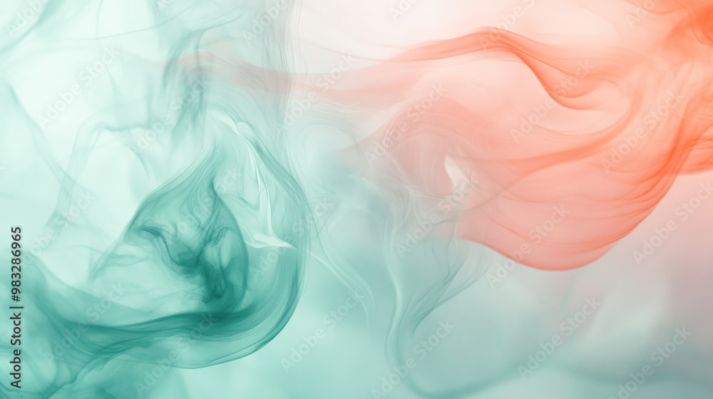Gentle wisps of soft coral and mint green smoke blend together, creating a flowing, pastel-hued abstract background with smooth, calming transitions. Gentle wisps of soft coral and mint green smoke blend together, creating a flowing, pastel-hued abstract background with smooth, calming transitions.