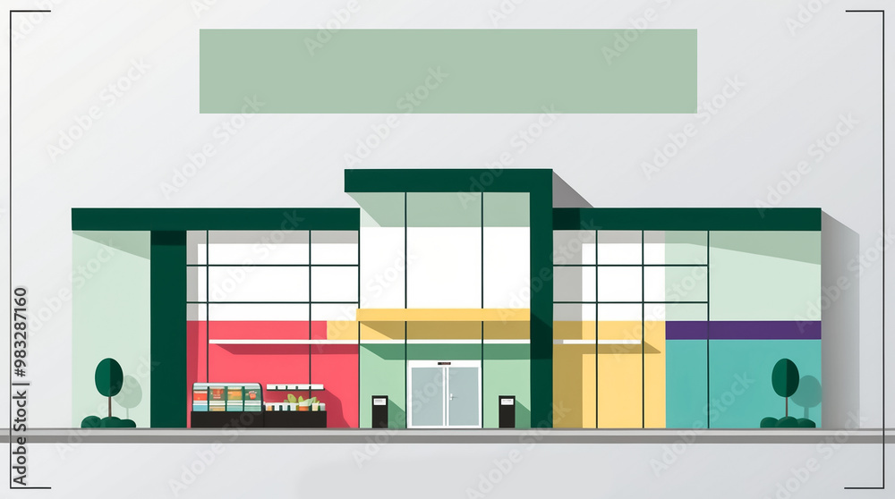 Modern supermarket exterior design, illustration Modern supermarket exterior design, illustration