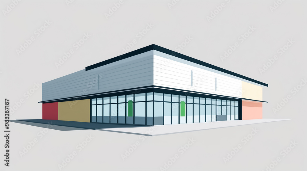 Modern supermarket exterior design, illustration Modern supermarket exterior design, illustration