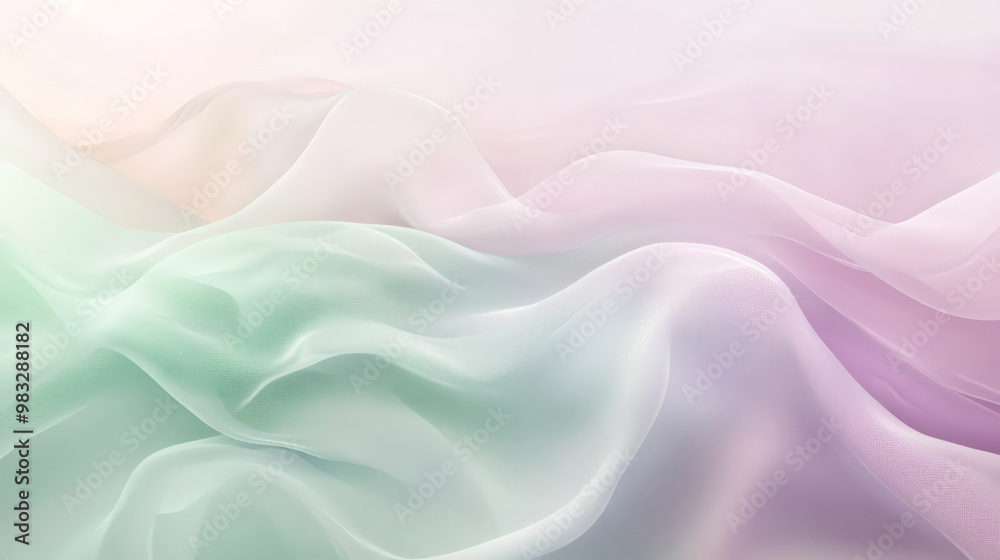 Fototapeta premium Gentle fluid background with smooth transitions between light pink, soft green, and pale lavender, forming a calming, abstract flow.