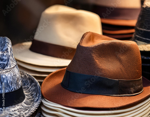 Close-Up of Various Hats on Display photo