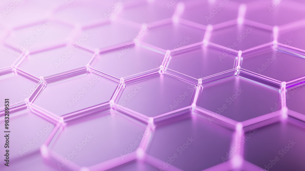 Networking backdrop with abstract hexagonal shapes in soft lavender and light gray, connected by thin glowing lines, symbolizing seamless data flow.
