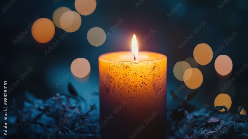 Glowing candle illuminates spirituality in dark peaceful ceremony Glowing candle illuminates spirituality in dark peaceful ceremony