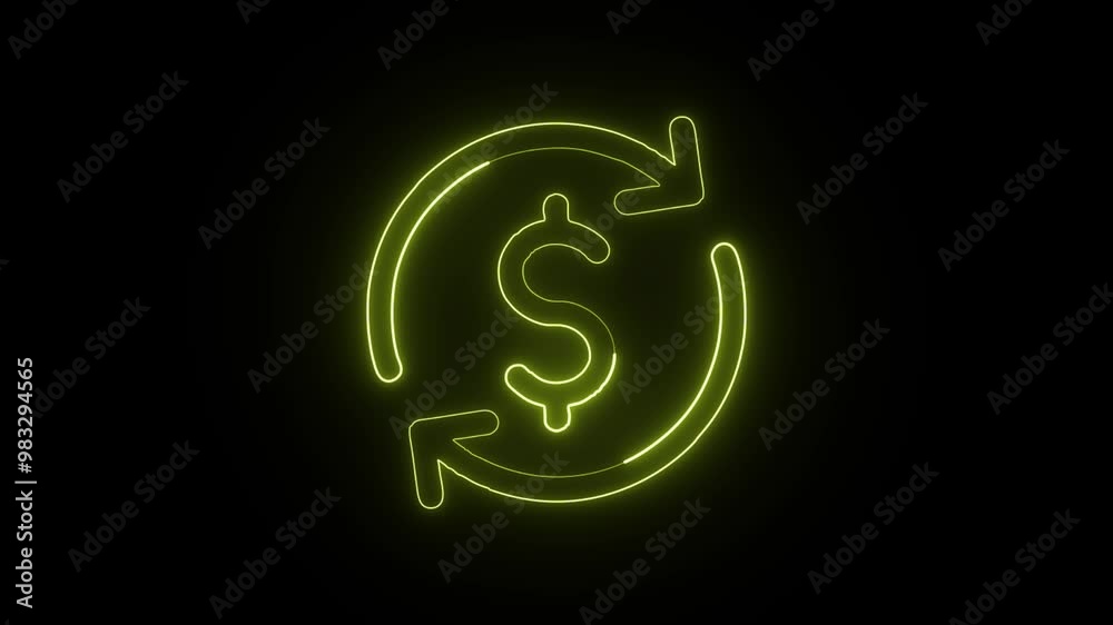 Glowing Neon Return On Investment Icon Isolated on Black Background - HD Motion Graphics Animation for Financial Analysis and Business Metrics in Digital Interfaces