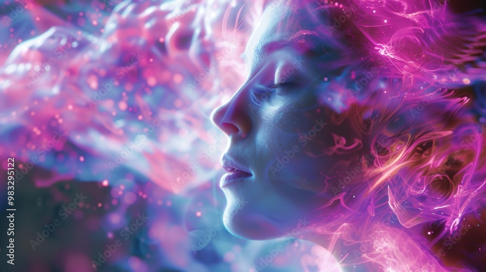 Ethereal Cosmic Swirl Glowing Vibrant Mystical Face Portrait Ethereal Cosmic Swirl Glowing Vibrant Mystical Face Portrait