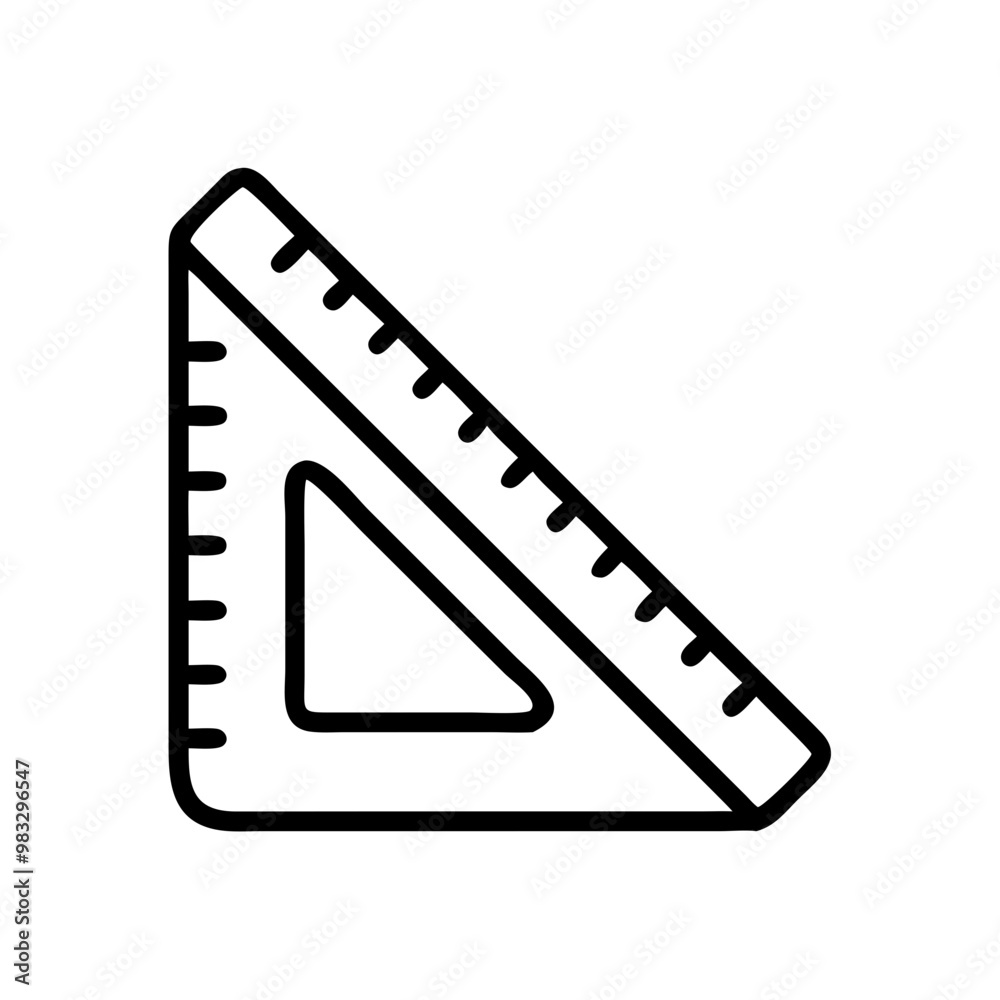 Triangular ruler with measurement lines, minimalistic geometry tool icon Triangular ruler with measurement lines, minimalistic geometry tool icon