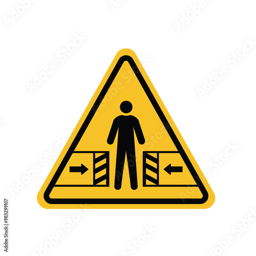 risk of crushing warning sign on yellow triangle board. Suitable for posters and web icons