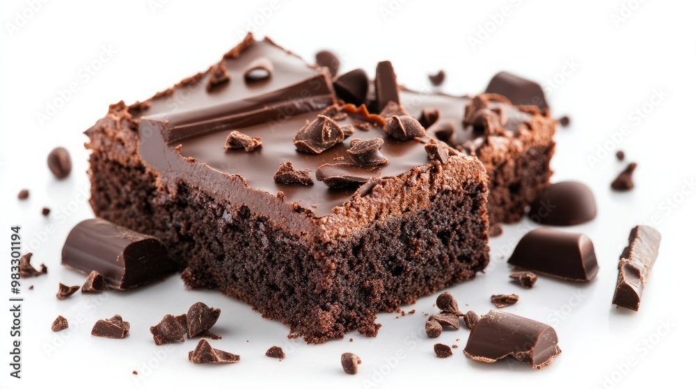 Brownie and chocolate dessert against a white backdrop.
Brownie and chocolate dessert against a white backdrop.