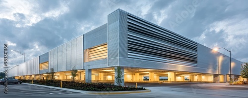 An innovative parking garage with a facade of aluminum siding that ventilates the structure naturally, reducing the need for mechanical ventilation systems photo