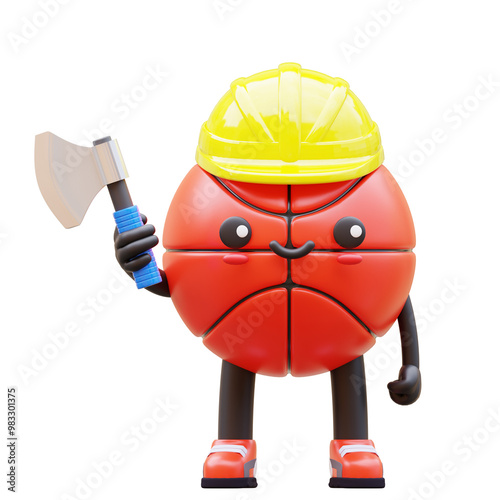 3D Basketball Character Holding An Axe Suitable For Construction And Lumberjack Themes