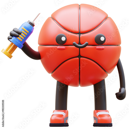3D Basketball Character Holding A Syringe Suitable For Health And Vaccination Concepts