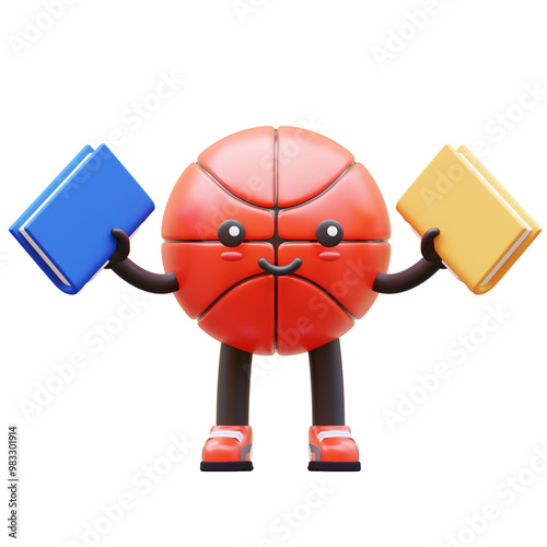 3D Basketball Character Holding Books Suitable For Education And Learning Concepts
