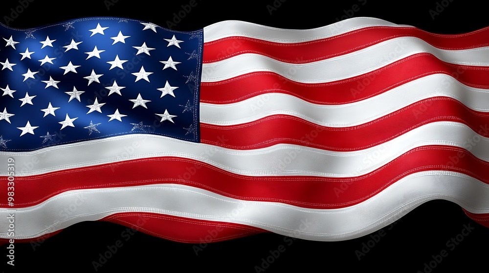 Waving American Flag on Black Background, 4th of July Waving American Flag on Black Background, 4th of July