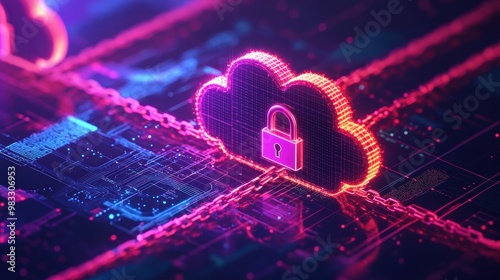 Digital Cloud Security Concept with Padlock Visualization