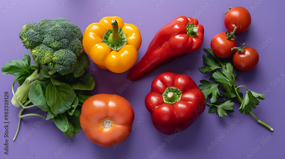 Fresh vegetables, including peppers, broccoli, and tomatoes. Fresh vegetables, including peppers, broccoli, and tomatoes.
