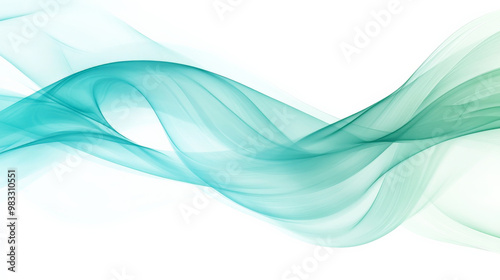 Curving lines in shades of light blue and green flowing smoothly across a white background, forming a modern abstract wave design.
