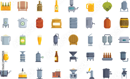 Brewery equipment and beer making process showing all craft beer production stages