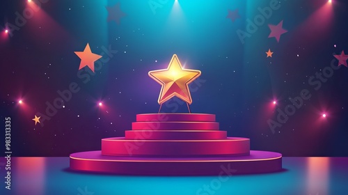 Golden prize event, star ceremony, nomination name podium, award ceremony. Illustration in vector format 