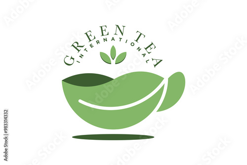Green tea design with tea leaves and teapot concept
