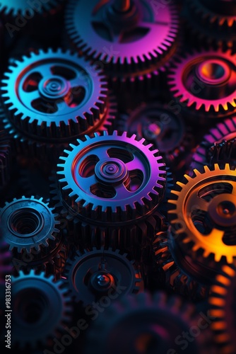 multi-colored gears of a complex mechanism Generative AI