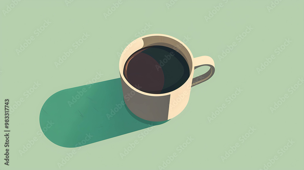 A simple illustration of a coffee mug with a long shadow. A simple illustration of a coffee mug with a long shadow.