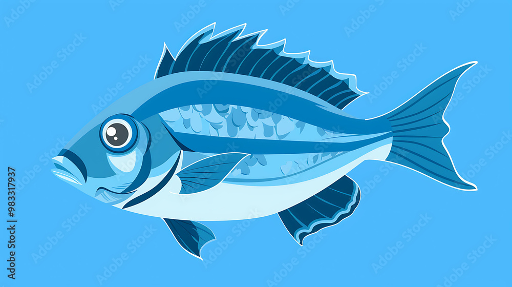 Cartoon blue fish swimming in blue water. Cartoon blue fish swimming in blue water.