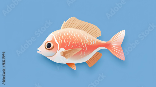 Cartoon fish illustration with pink scales on a blue background.