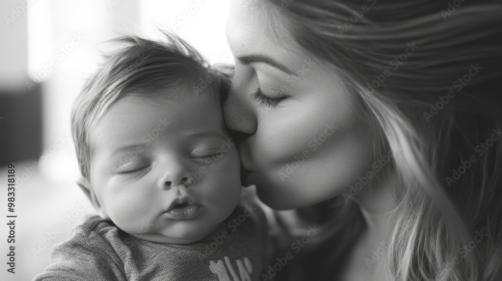 A Mother's Tender Kiss on a Sleeping Infant A Mother's Tender Kiss on a Sleeping Infant