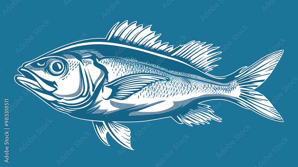 Stylized illustration of a fish on a blue background. Stylized illustration of a fish on a blue background.