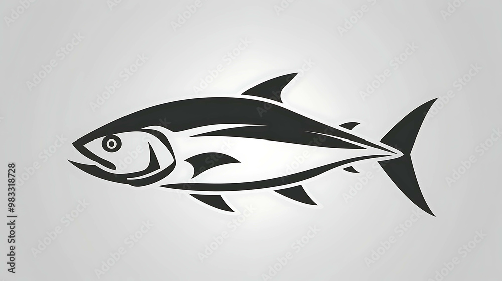 Black and white silhouette of a tuna fish with a single eye. Black and white silhouette of a tuna fish with a single eye.