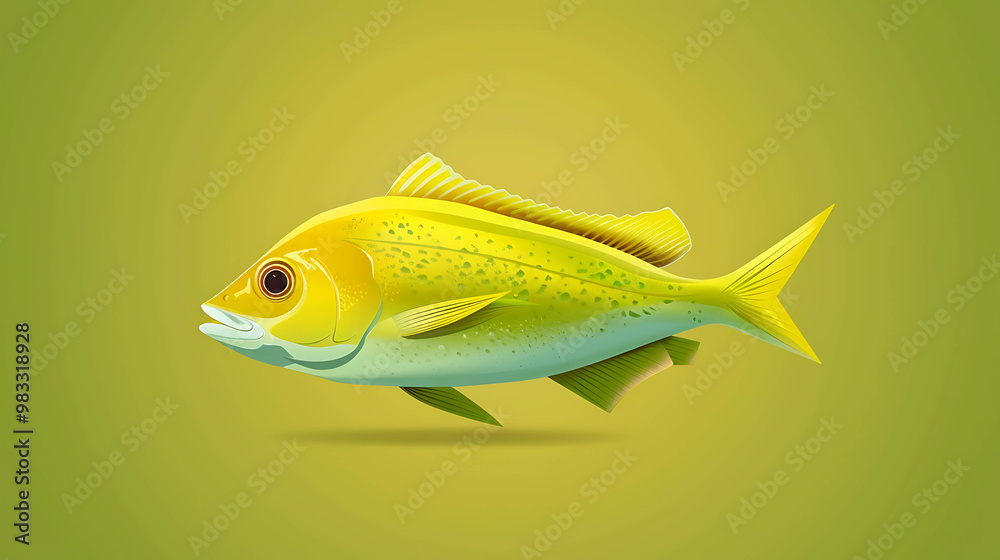 A yellow fish on a green background. A yellow fish on a green background.