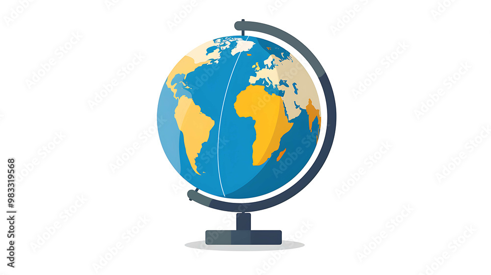 A flat design illustration of a globe on a stand. A flat design illustration of a globe on a stand.