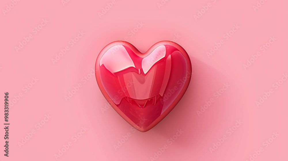 A shiny red heart on a pink background. A shiny red heart on a pink background.