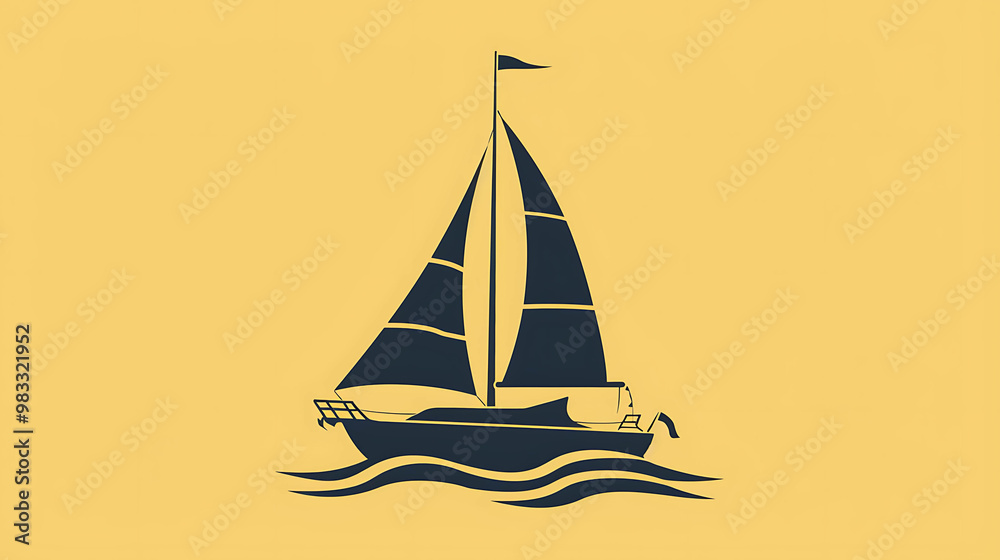 A simple silhouette of a sailboat on yellow background. A simple silhouette of a sailboat on yellow background.